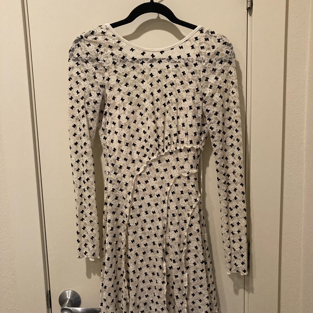 Long Sleeve Sheer Dress with Black Pattern